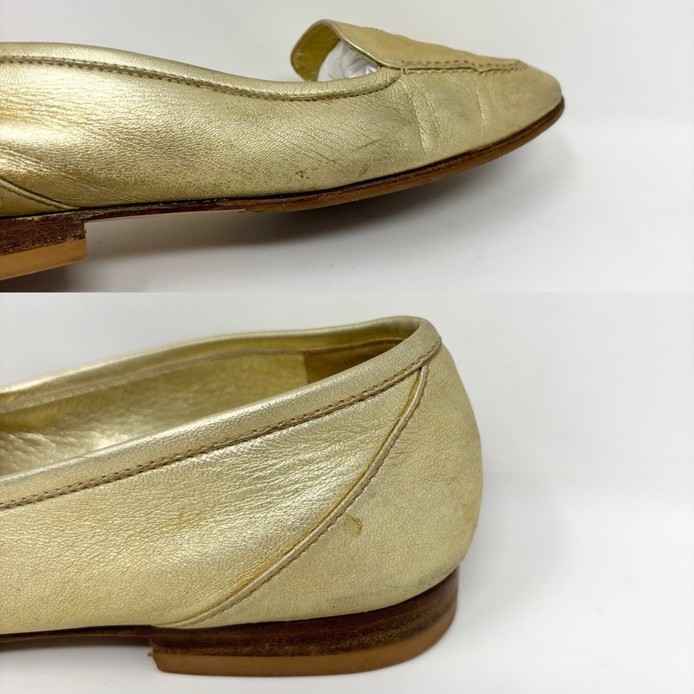 Chanel Vintage CC Golden Leather Loafers Gold Logo Flats EU 37 - Picture 12 of 16